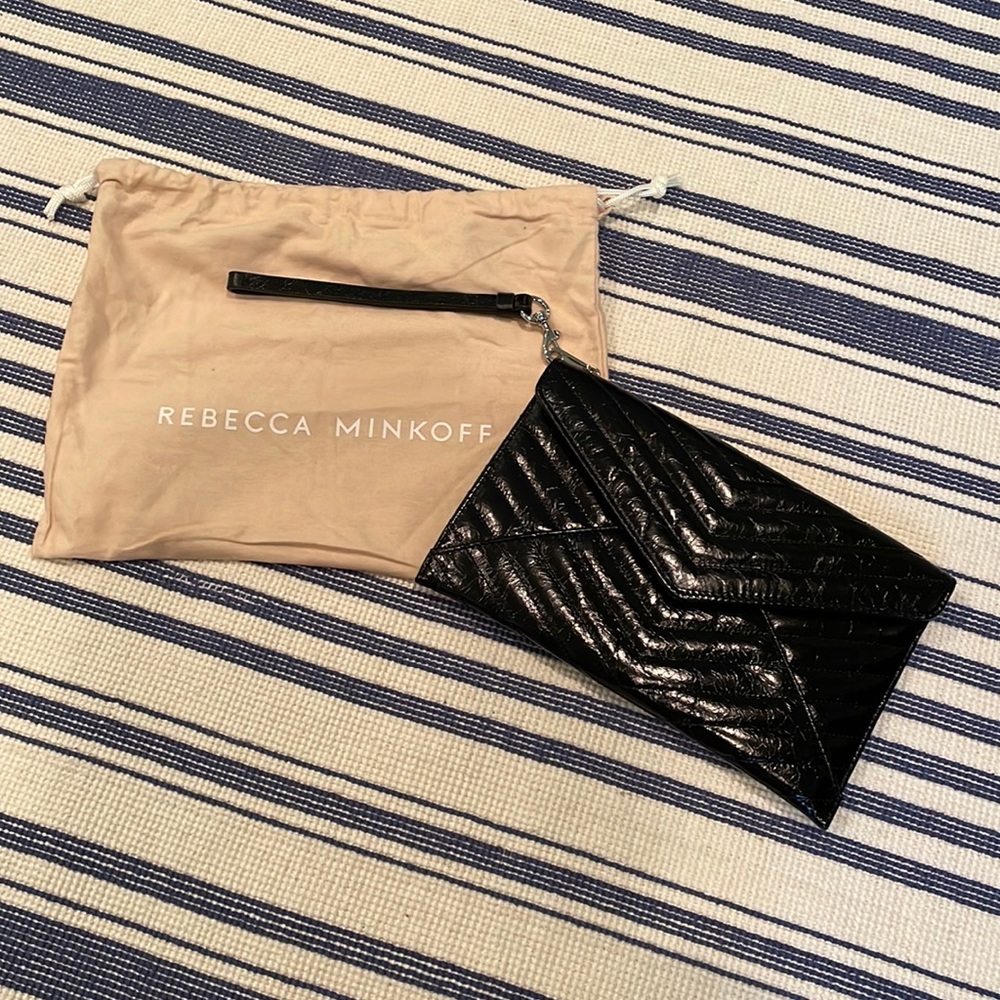 EUC Rebecca Minkoff Black Crackle Leather Clutch